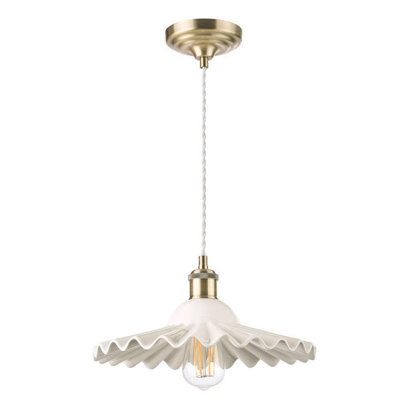 Laura Ashley Beca Large Pendant White Ceramic Antique Brass  • LA3756098-Q