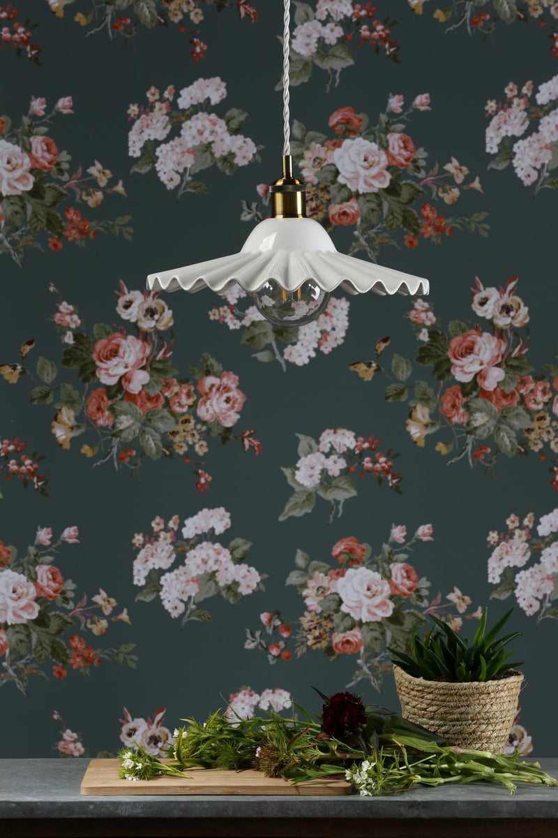 Laura Ashley Beca Large Pendant White Ceramic Antique Brass  • LA3756098-Q