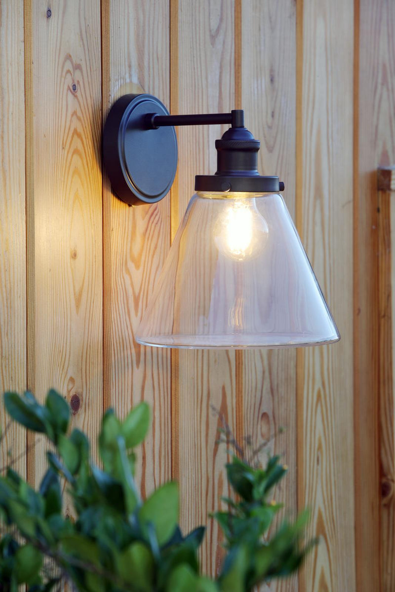 Laura Ashley Isaac Outdoor Wall Light Charcoal Glass IP44 • LA3756191-Q