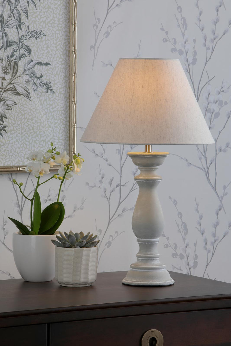 Laura Ashley Chedworth Table Lamp Concrete & Polished Nickel With Shade • LA3756200-Q