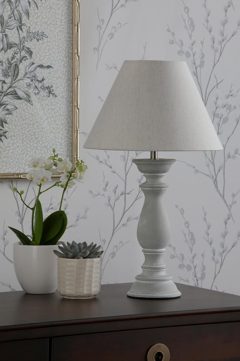 Laura Ashley Chedworth Table Lamp Concrete & Polished Nickel With Shade • LA3756200-Q
