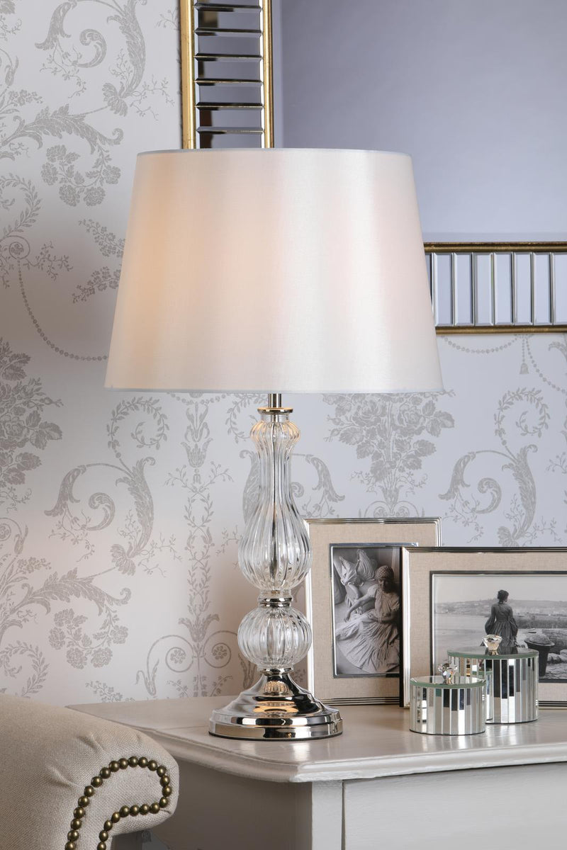 Laura Ashley Bradshaw Table Lamp Polished Nickel and Ribbed Glass With Shade • LA3756202-Q