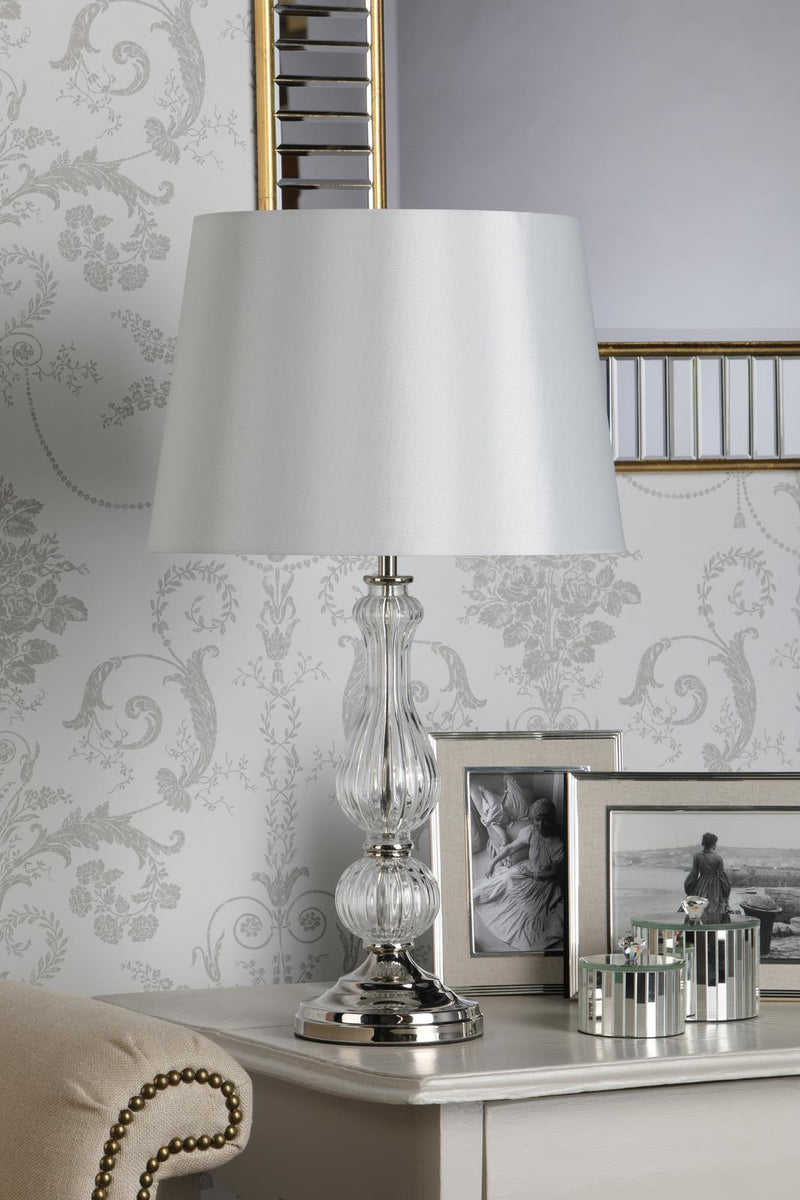Laura Ashley Bradshaw Table Lamp Polished Nickel and Ribbed Glass With Shade • LA3756202-Q