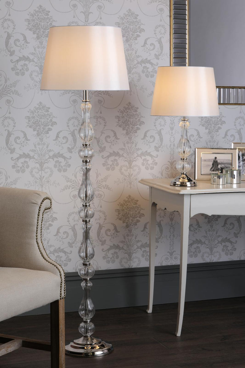 Laura Ashley Bradshaw Table Lamp Polished Nickel and Ribbed Glass With Shade • LA3756202-Q