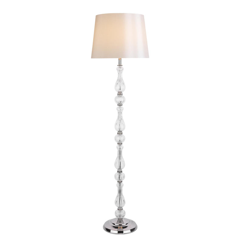 Laura Ashley Bradshaw Floor Lamp Polished Nickel and Ribbed Glass With Shade • LA3756203-Q
