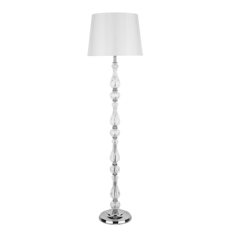 Laura Ashley Bradshaw Floor Lamp Polished Nickel and Ribbed Glass With Shade • LA3756203-Q