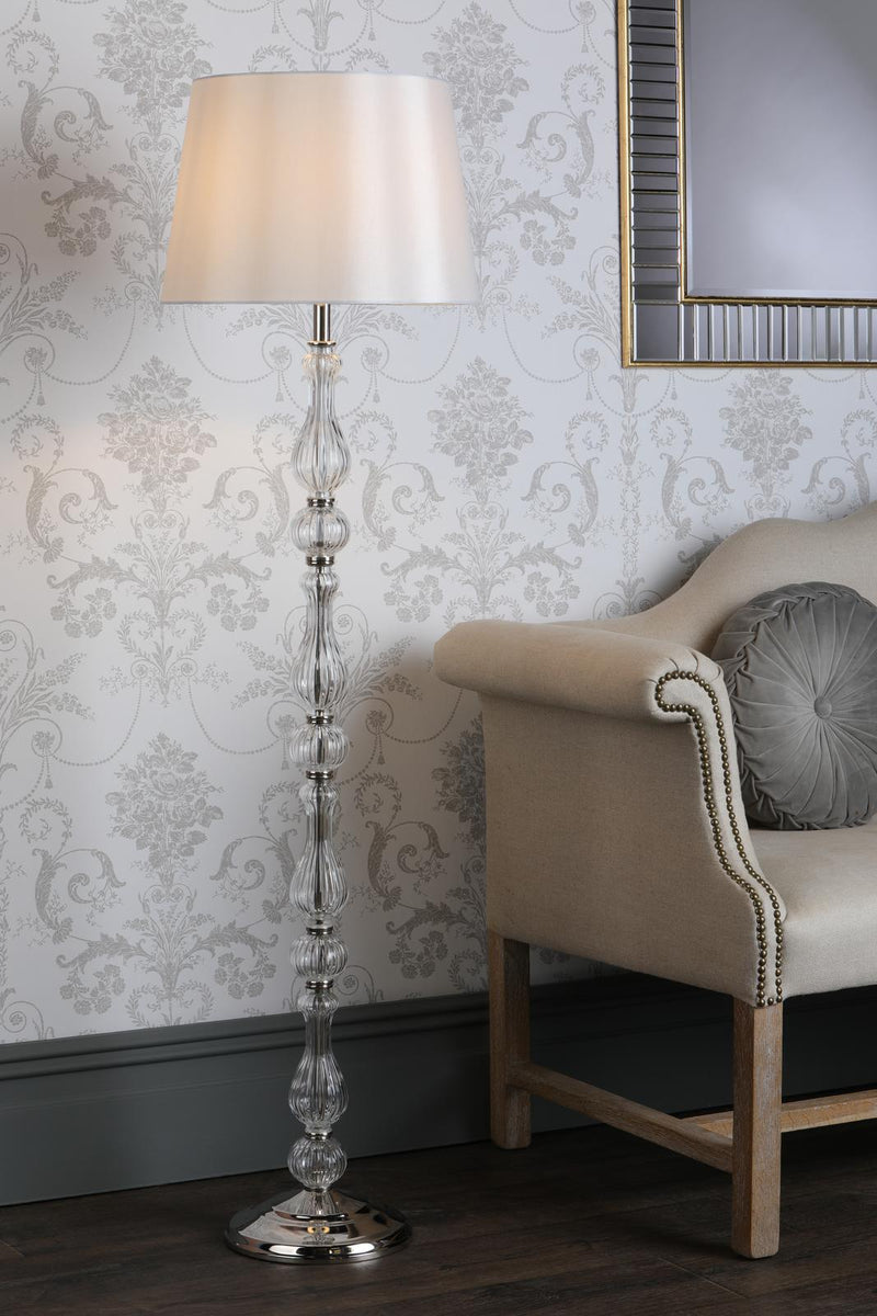 Laura Ashley Bradshaw Floor Lamp Polished Nickel and Ribbed Glass With Shade • LA3756203-Q
