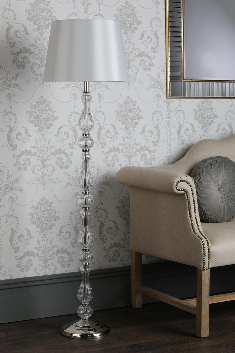 Laura Ashley Bradshaw Floor Lamp Polished Nickel and Ribbed Glass With Shade • LA3756203-Q