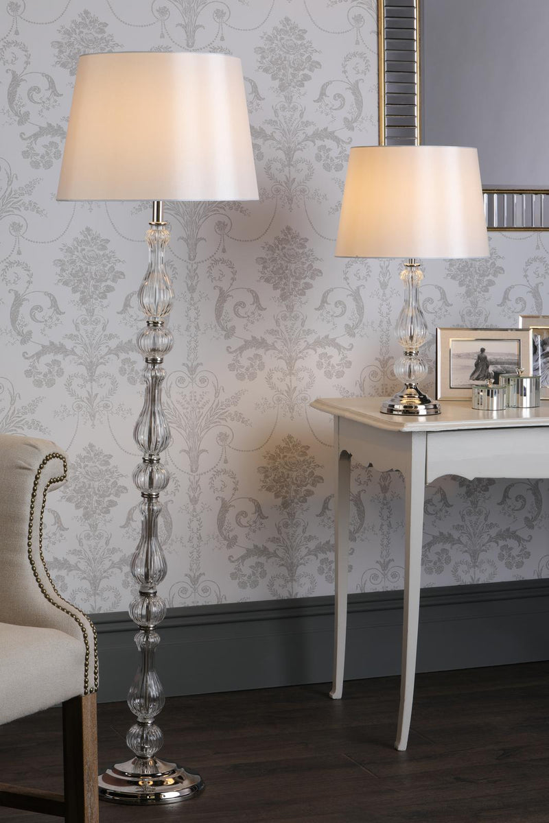 Laura Ashley Bradshaw Floor Lamp Polished Nickel and Ribbed Glass With Shade • LA3756203-Q