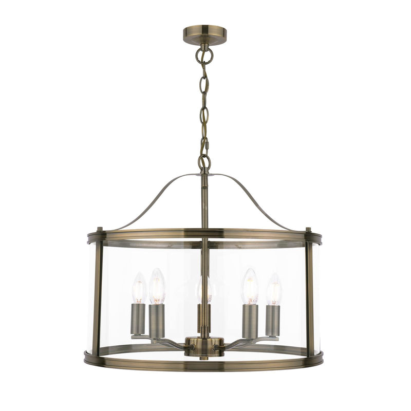 Laura Ashley Harrington 5 Light Pendant Antique Brass & Glass  • LA3756204-Q