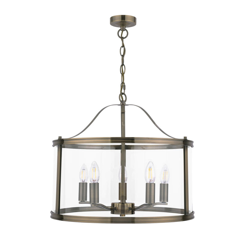 Laura Ashley Harrington 5 Light Pendant Antique Brass & Glass  • LA3756204-Q