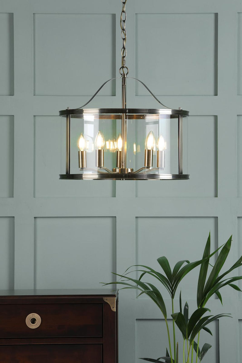 Laura Ashley Harrington 5 Light Pendant Antique Brass & Glass  • LA3756204-Q