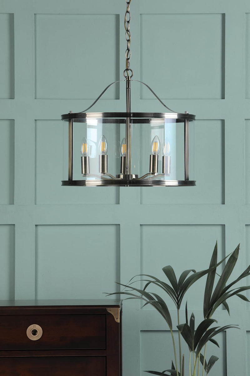 Laura Ashley Harrington 5 Light Pendant Antique Brass & Glass  • LA3756204-Q