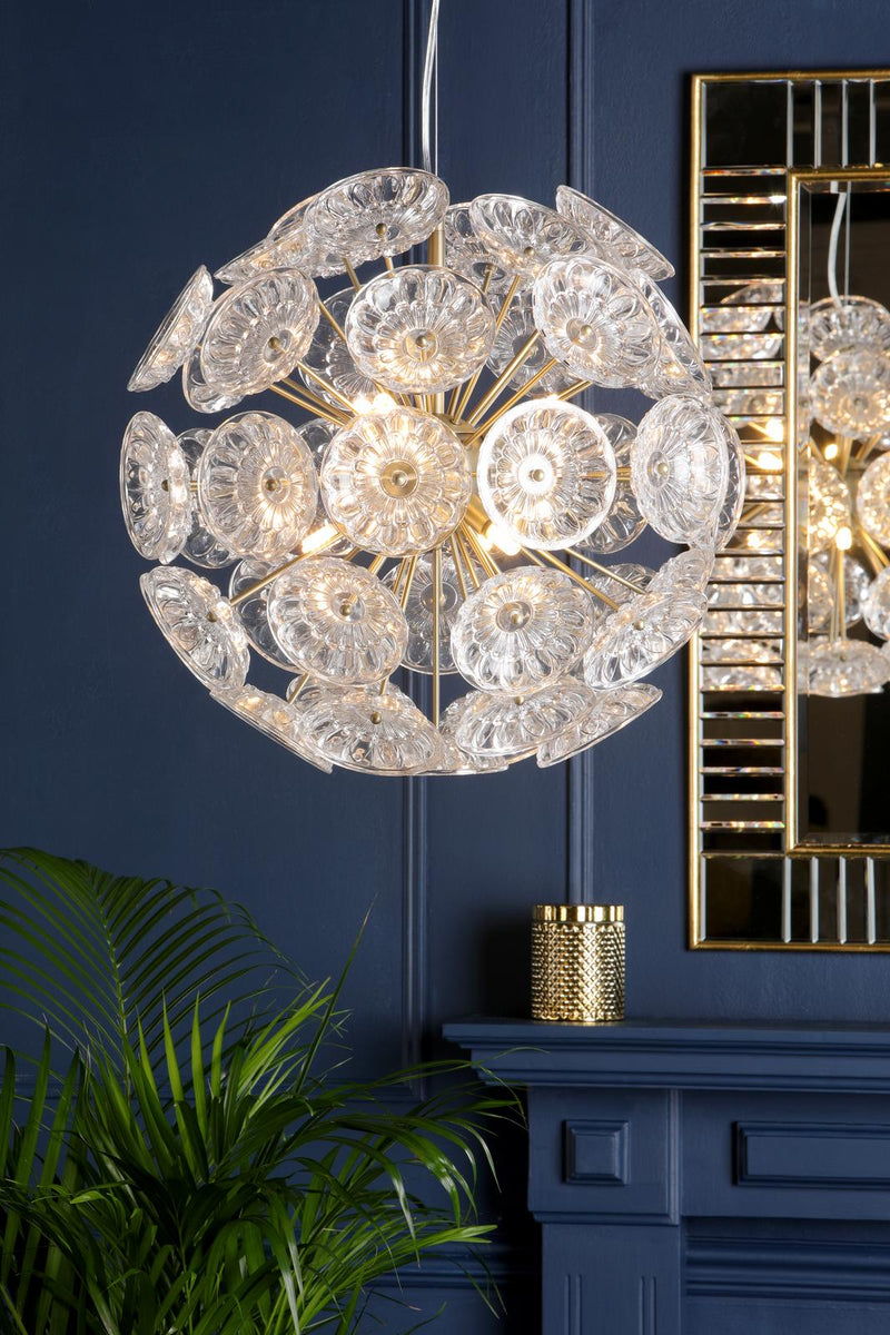 Laura Ashley Elwick 6 Light Pendant Textured Glass & Antique Brass  • LA3756208-Q