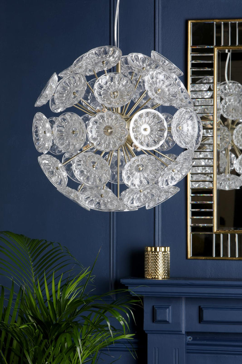 Laura Ashley Elwick 6 Light Pendant Textured Glass & Antique Brass  • LA3756208-Q