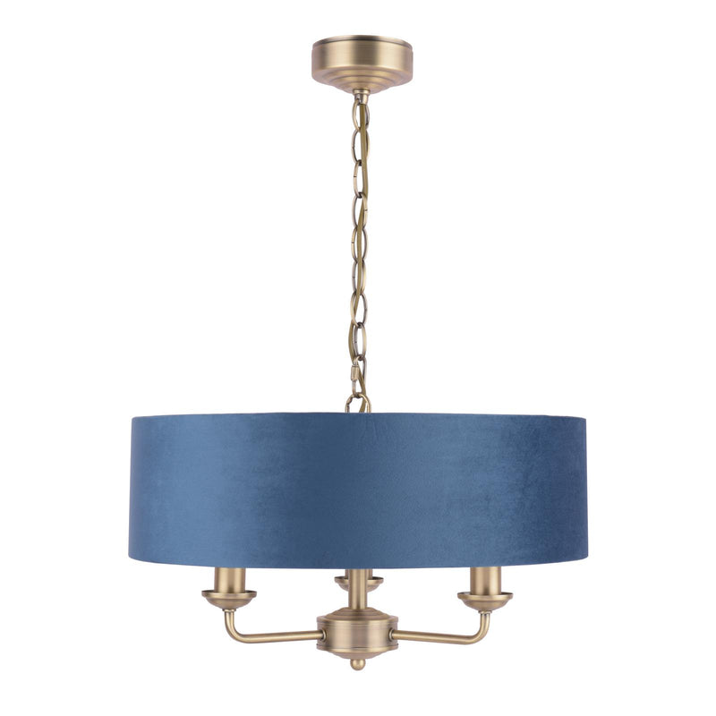 Laura Ashley Sorrento 3 Light Pendant Matt Antique Brass & Blue Shade • LA3756209-Q