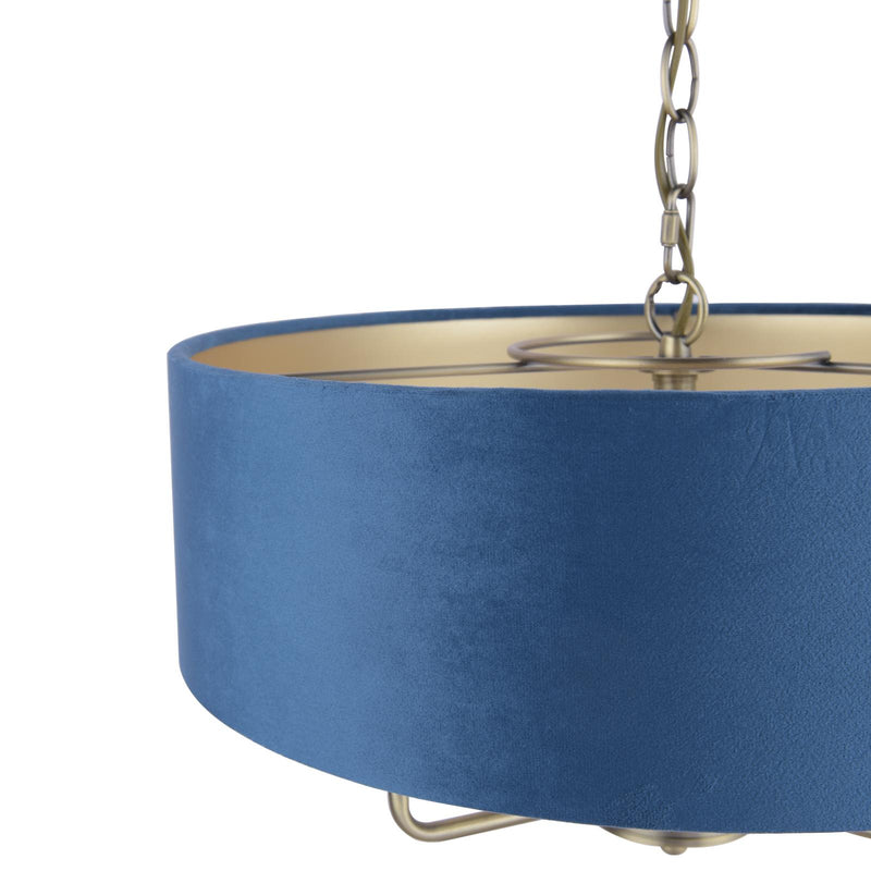 Laura Ashley Sorrento 3 Light Pendant Matt Antique Brass & Blue Shade • LA3756209-Q