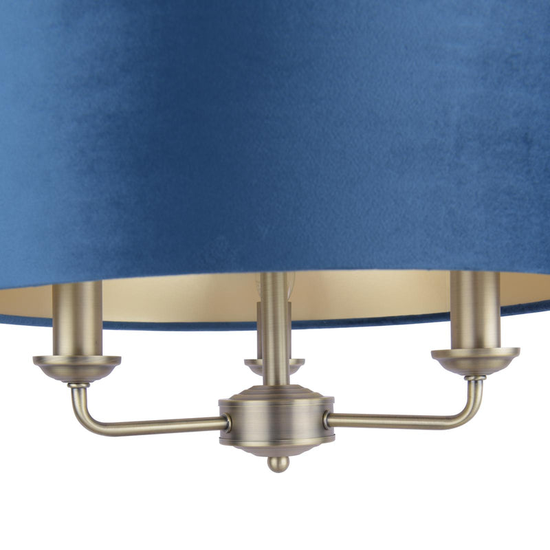 Laura Ashley Sorrento 3 Light Pendant Matt Antique Brass & Blue Shade • LA3756209-Q
