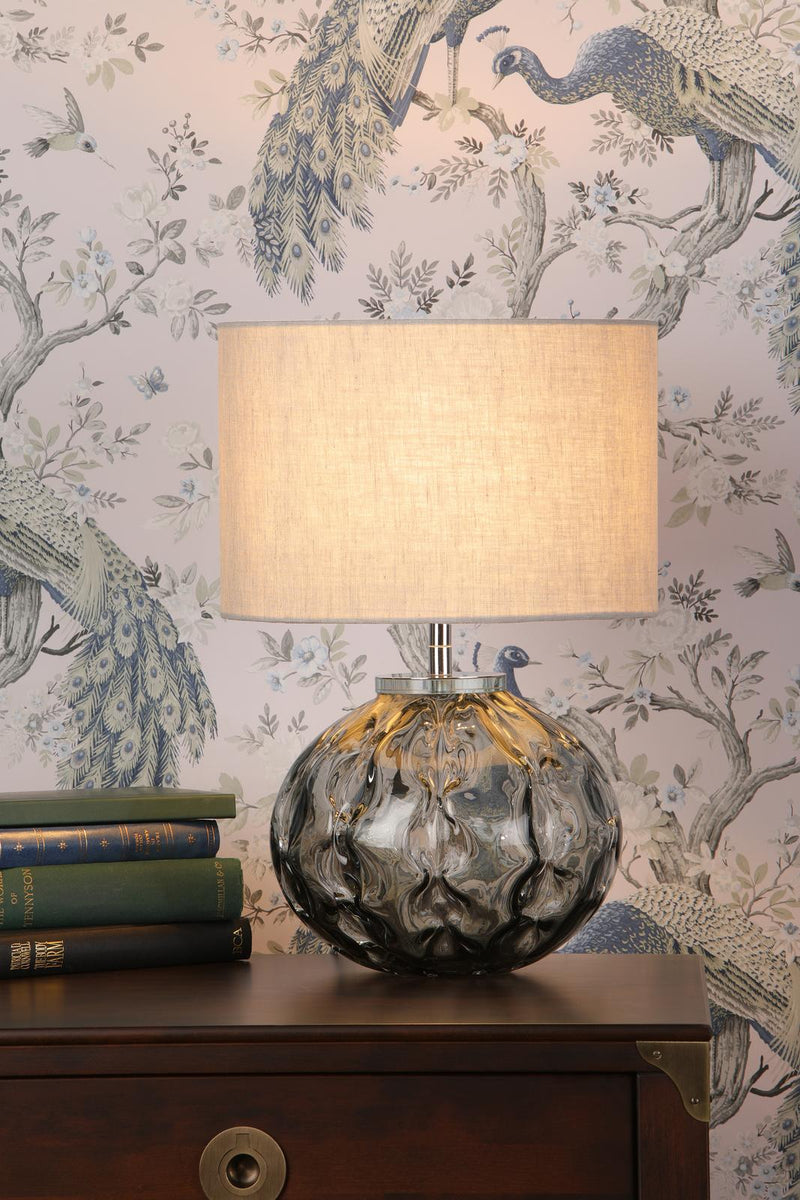 Laura Ashley Elderdale Table Lamp Smoked Glass & Polished Chrome With Shade • LA3756210-Q