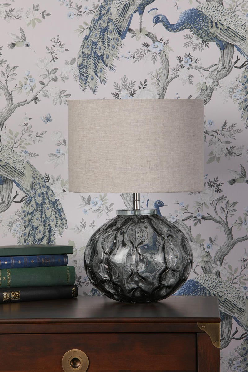 Laura Ashley Elderdale Table Lamp Smoked Glass & Polished Chrome With Shade • LA3756210-Q