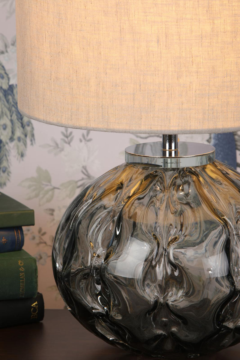 Laura Ashley Elderdale Table Lamp Smoked Glass & Polished Chrome With Shade • LA3756210-Q