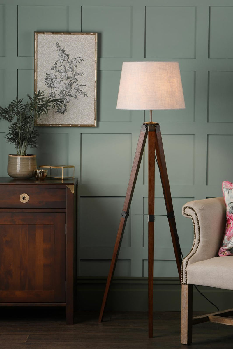 Laura Ashley Burdale Tripod Floor Lamp Dark Wood & Industrial Brass Base Only • LA3756218-Q