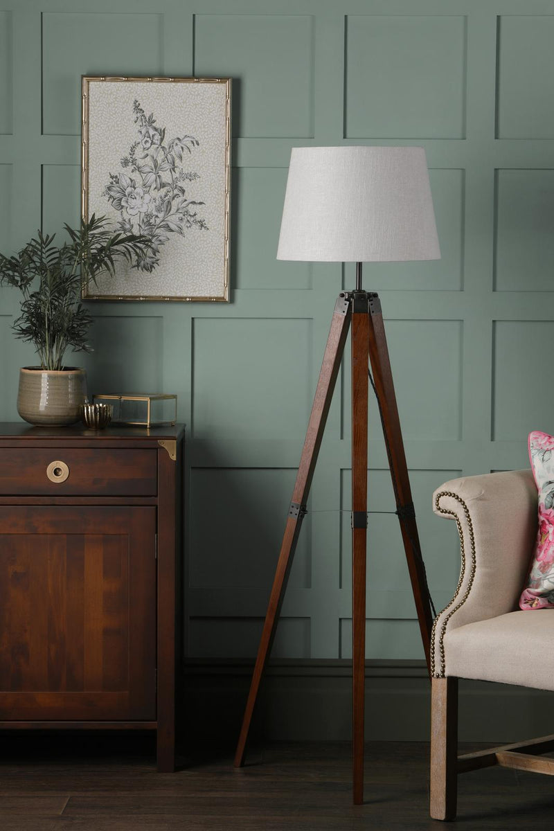 Laura Ashley Burdale Tripod Floor Lamp Dark Wood & Industrial Brass Base Only • LA3756218-Q