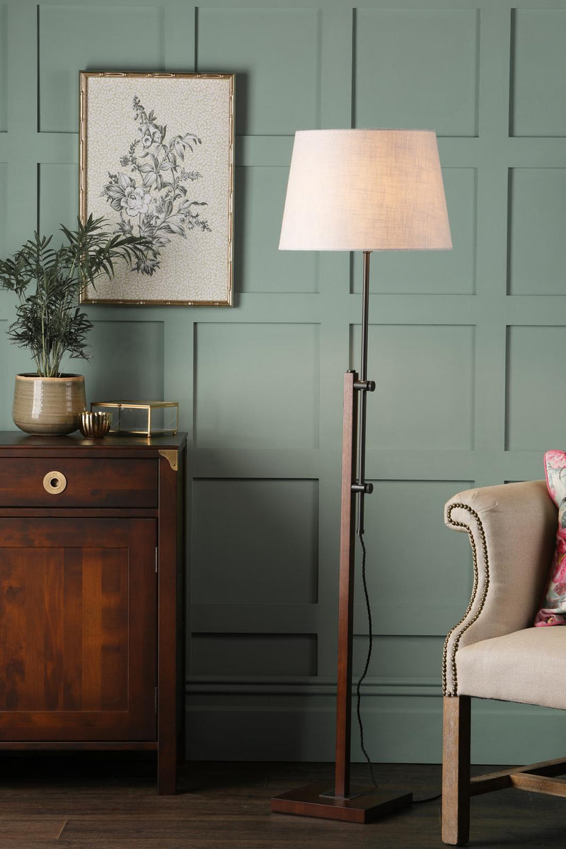 Laura Ashley Burdale Adjustable Floor Lamp Dark Wood & Industrial Brass Base Only • LA3756225-Q