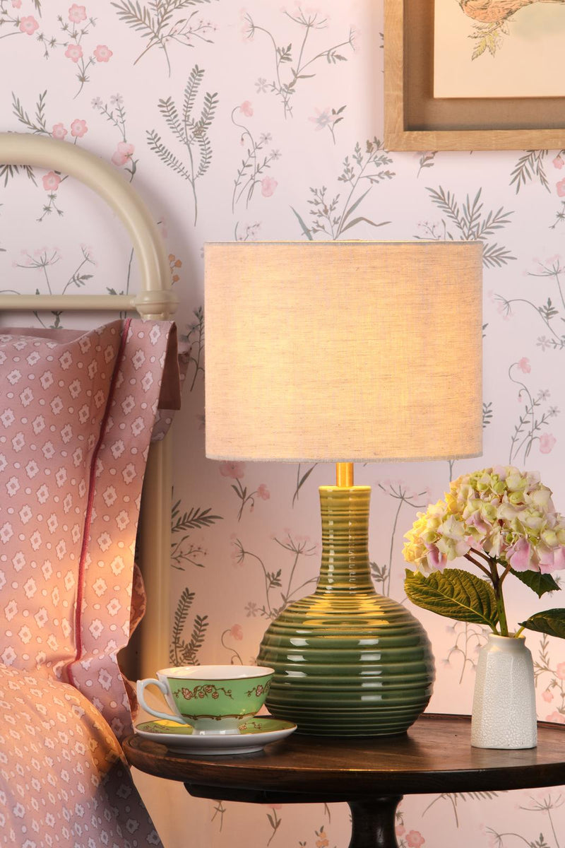 Laura Ashley Padley Table Lamp Green Ceramic & Antique Brass With Shade • LA3756231-Q
