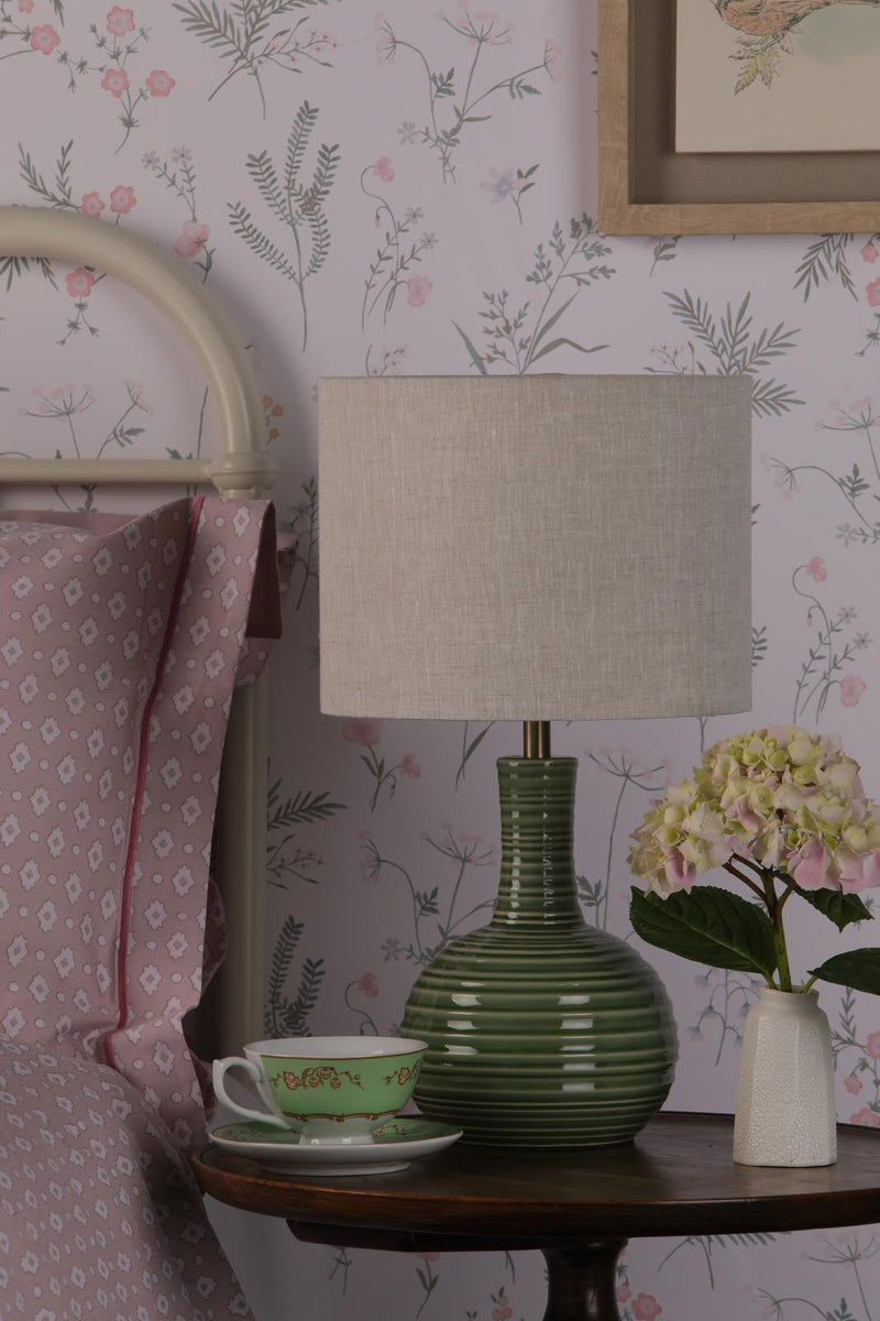 Laura Ashley Padley Table Lamp Green Ceramic & Antique Brass With Shade • LA3756231-Q