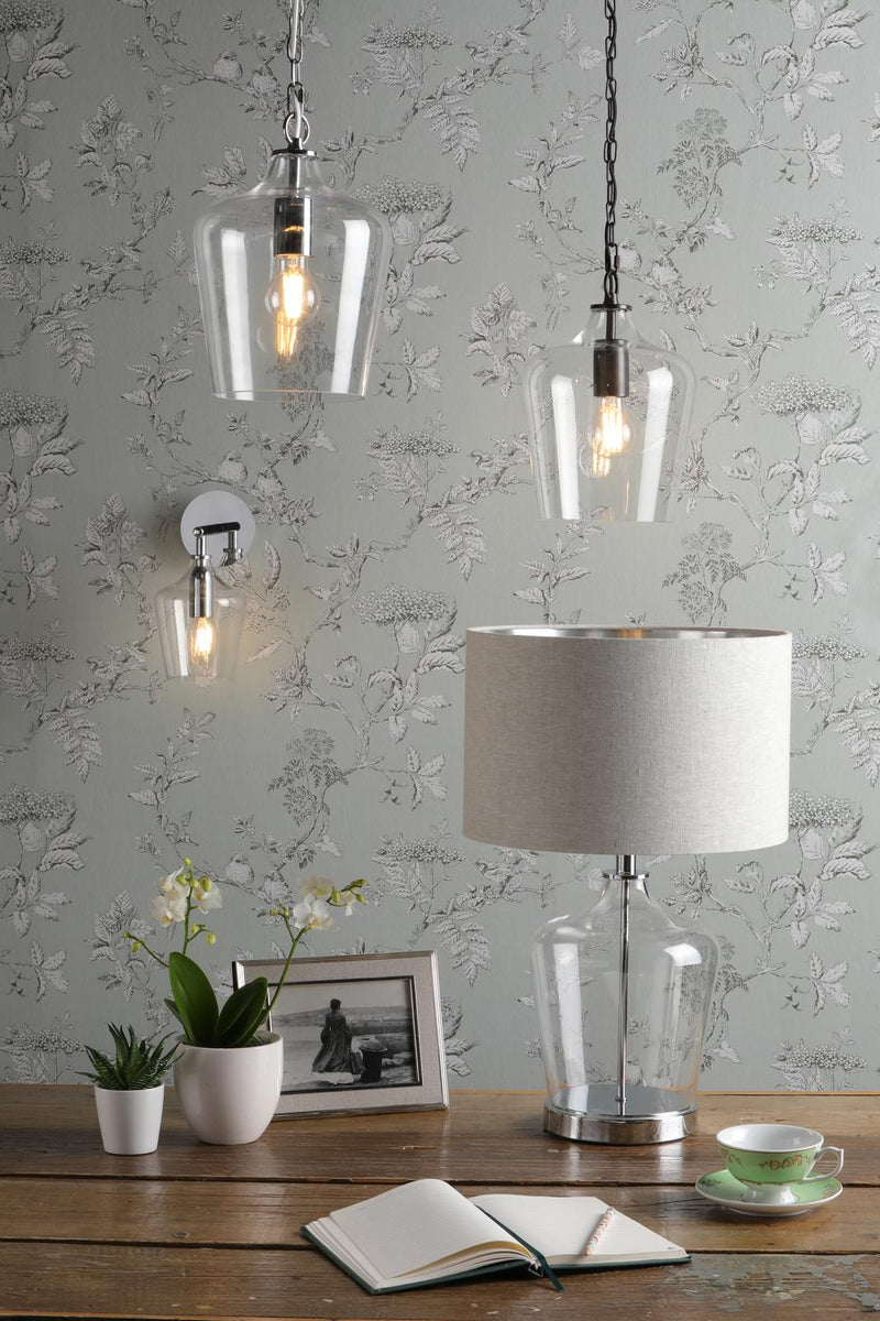 Laura Ashley Ockley Touch Table Lamp Polished Chrome & Glass With Shade • LA3756233-Q