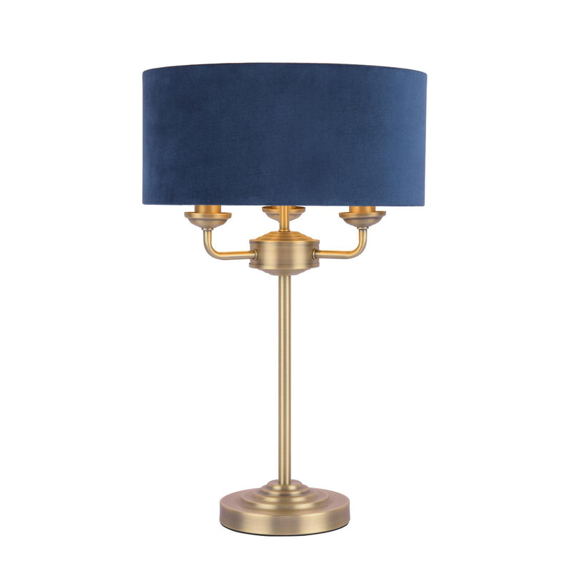 Laura Ashley Sorrento 3 Light Table Lamp Antique Brass & Blue Shade • LA3756234-Q