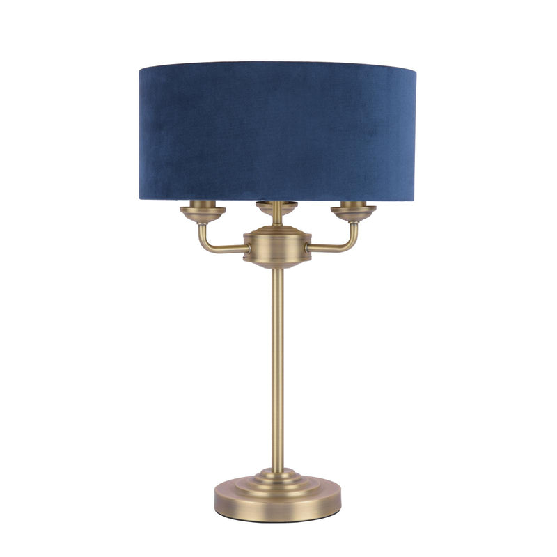 Laura Ashley Sorrento 3 Light Table Lamp Antique Brass & Blue Shade • LA3756234-Q
