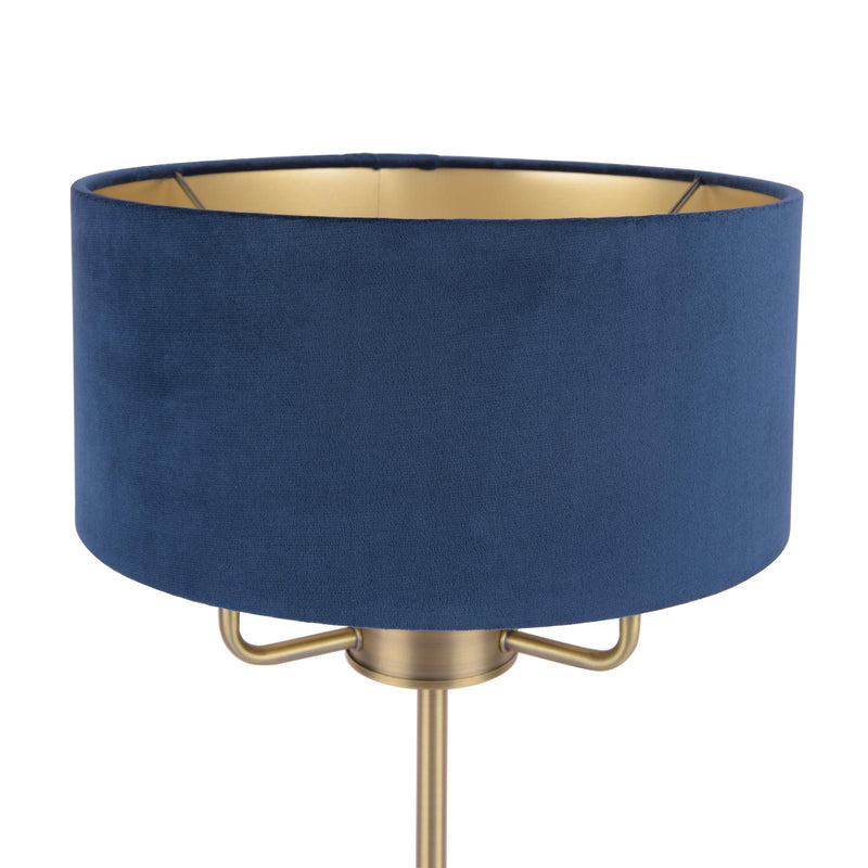 Laura Ashley Sorrento 3 Light Table Lamp Antique Brass & Blue Shade • LA3756234-Q