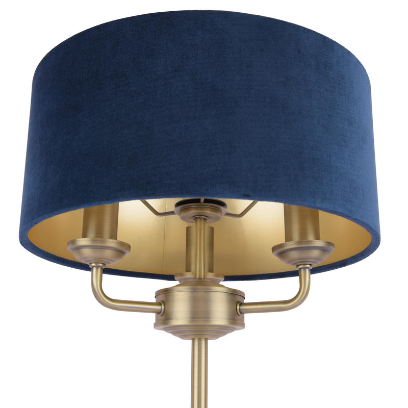 Laura Ashley Sorrento 3 Light Table Lamp Antique Brass & Blue Shade • LA3756234-Q