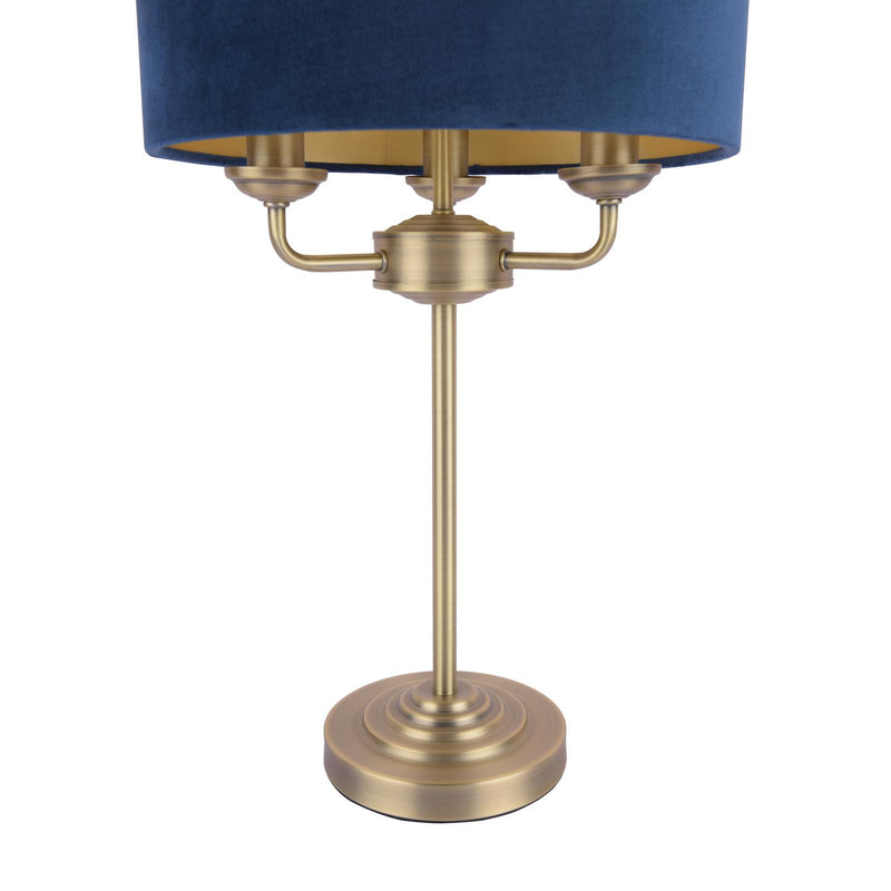 Laura Ashley Sorrento 3 Light Table Lamp Antique Brass & Blue Shade • LA3756234-Q