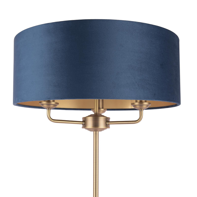 Laura Ashley Sorrento 3 Light Floor Lamp Matt Antique Brass & Blue Shade • LA3756235-Q