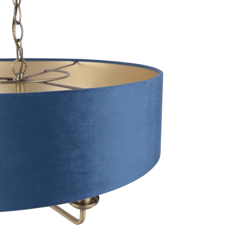Laura Ashley Sorrento 6 Light Pendant Matt Antique Brass & Blue Shade • LA3756237-Q
