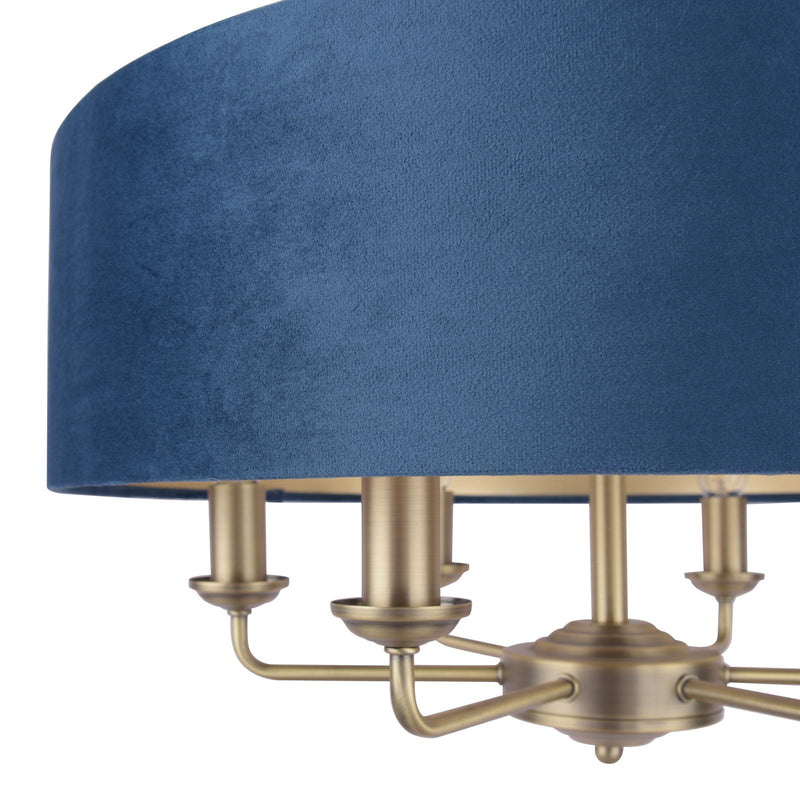Laura Ashley Sorrento 6 Light Pendant Matt Antique Brass & Blue Shade • LA3756237-Q