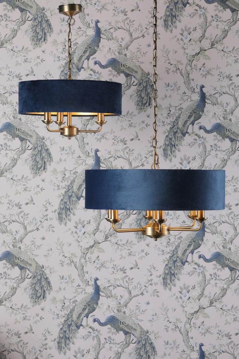 Laura Ashley Sorrento 6 Light Pendant Matt Antique Brass & Blue Shade • LA3756237-Q