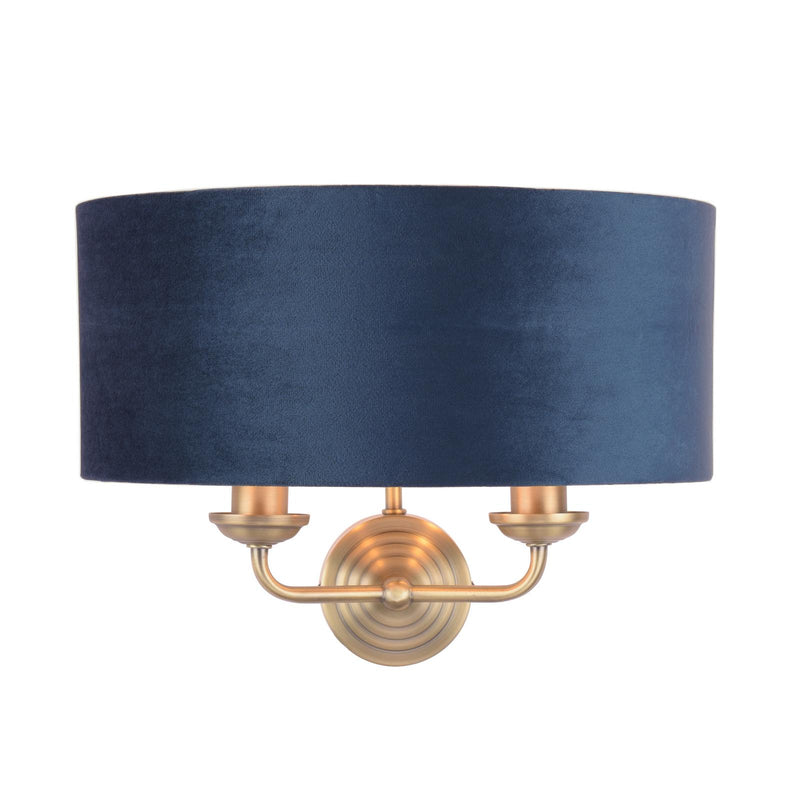 Laura Ashley Sorrento 2 Light Wall Light Matt Antique Brass & Blue Shade • LA3756238-Q