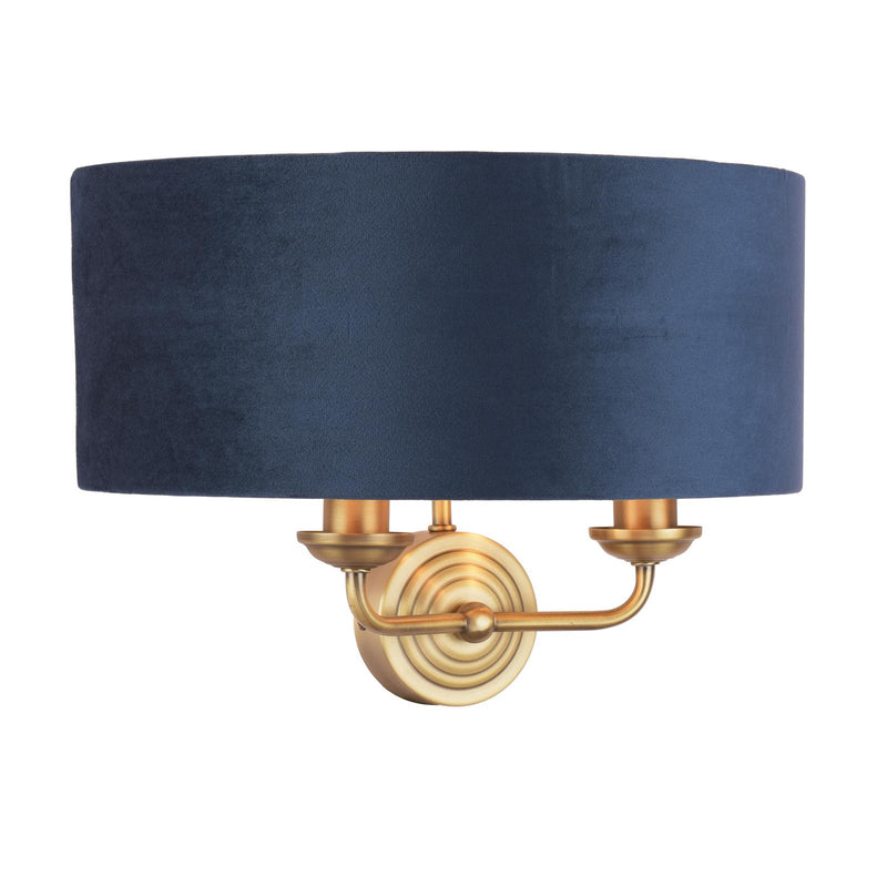 Laura Ashley Sorrento 2 Light Wall Light Matt Antique Brass & Blue Shade • LA3756238-Q