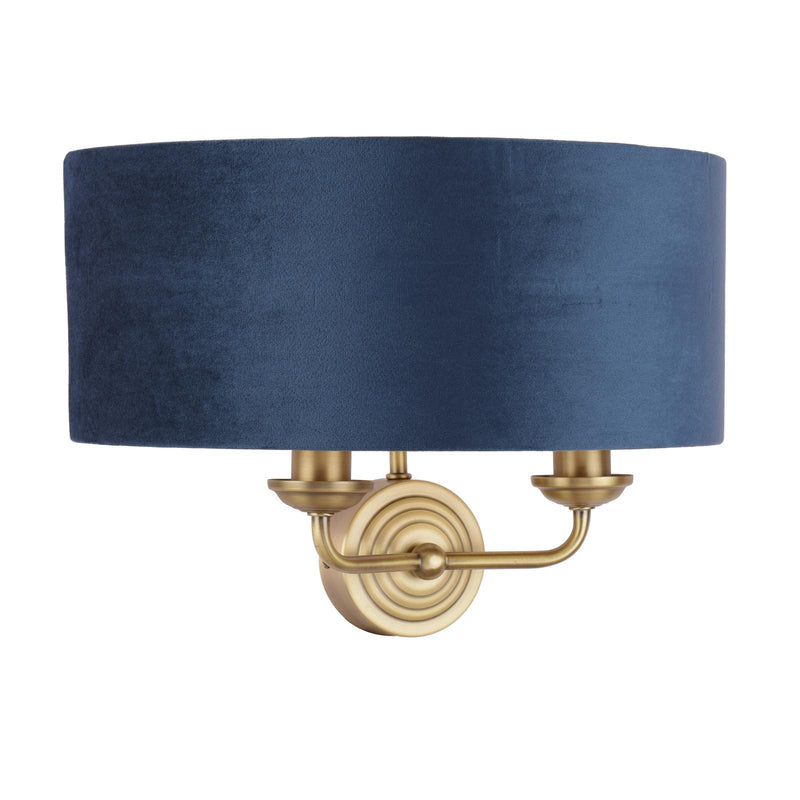 Laura Ashley Sorrento 2 Light Wall Light Matt Antique Brass & Blue Shade • LA3756238-Q