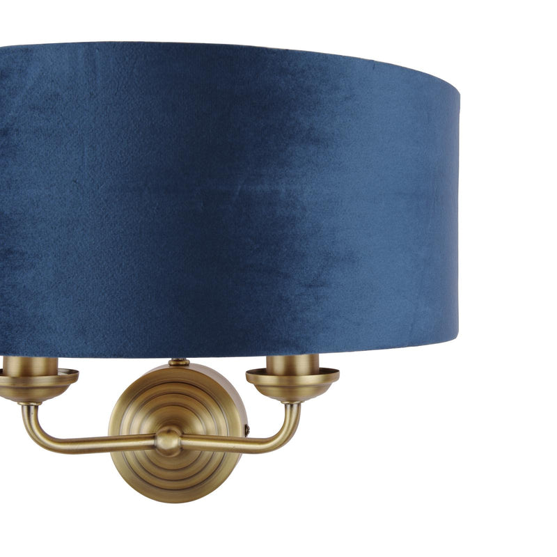 Laura Ashley Sorrento 2 Light Wall Light Matt Antique Brass & Blue Shade • LA3756238-Q