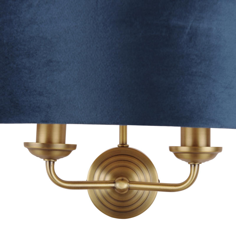 Laura Ashley Sorrento 2 Light Wall Light Matt Antique Brass & Blue Shade • LA3756238-Q