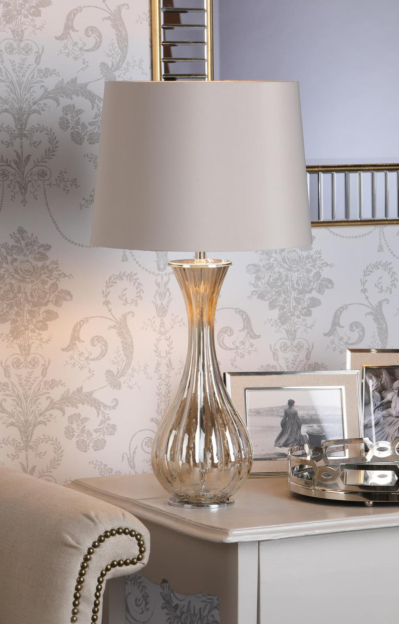 Laura Ashley Nevern Table Lamp Champagne Glass & Polished Chrome With Shade • LA3756239-Q