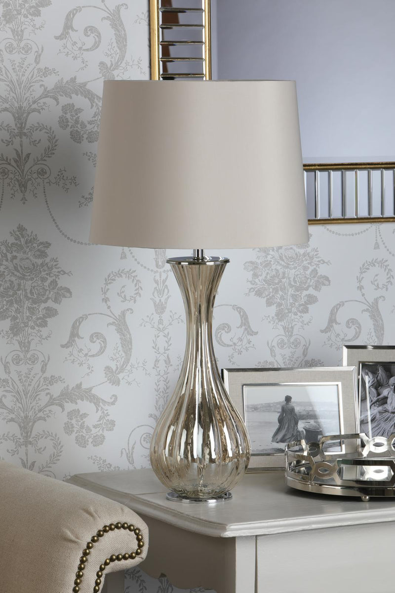 Laura Ashley Nevern Table Lamp Champagne Glass & Polished Chrome With Shade • LA3756239-Q