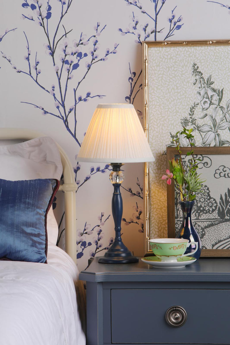 Laura Ashley Ellis Table Lamp Matt Blue & Crystal With Shade • LA3756268-Q