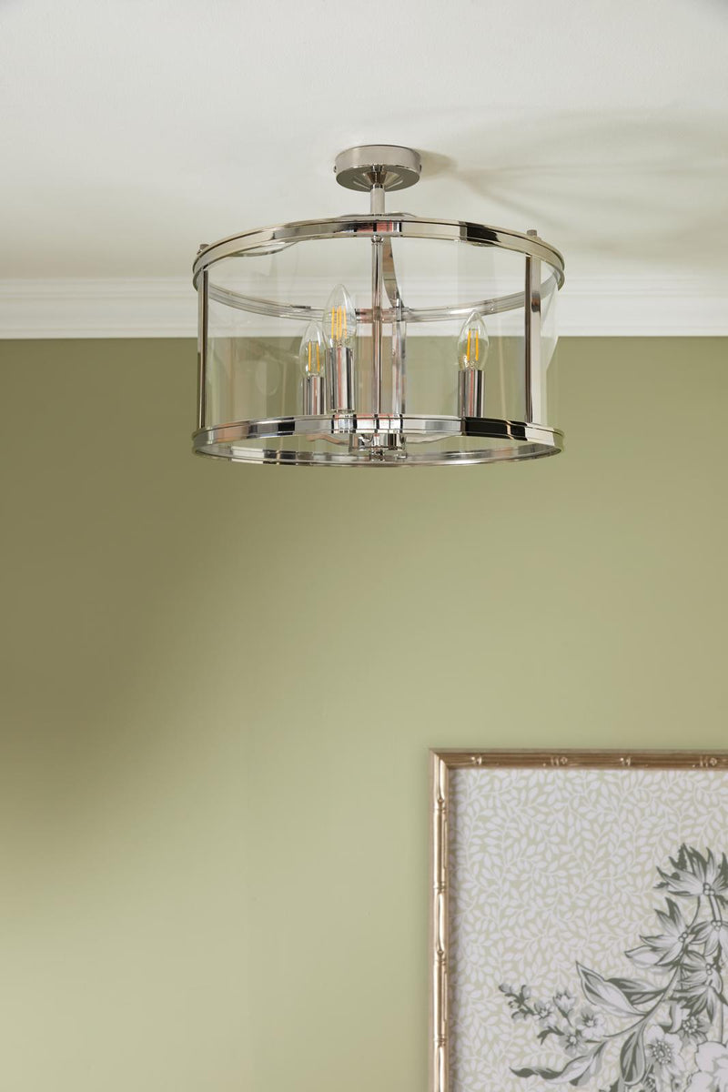 Laura Ashley Harrington 3 Light Semi-Flush Polished Nickel and Glass • LA3756310-Q