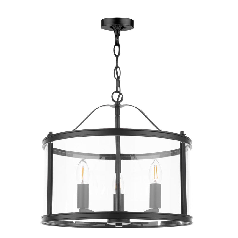 Laura Ashley Harrington 3 Light Pendant Matt Black and Glass • LA3756311-Q